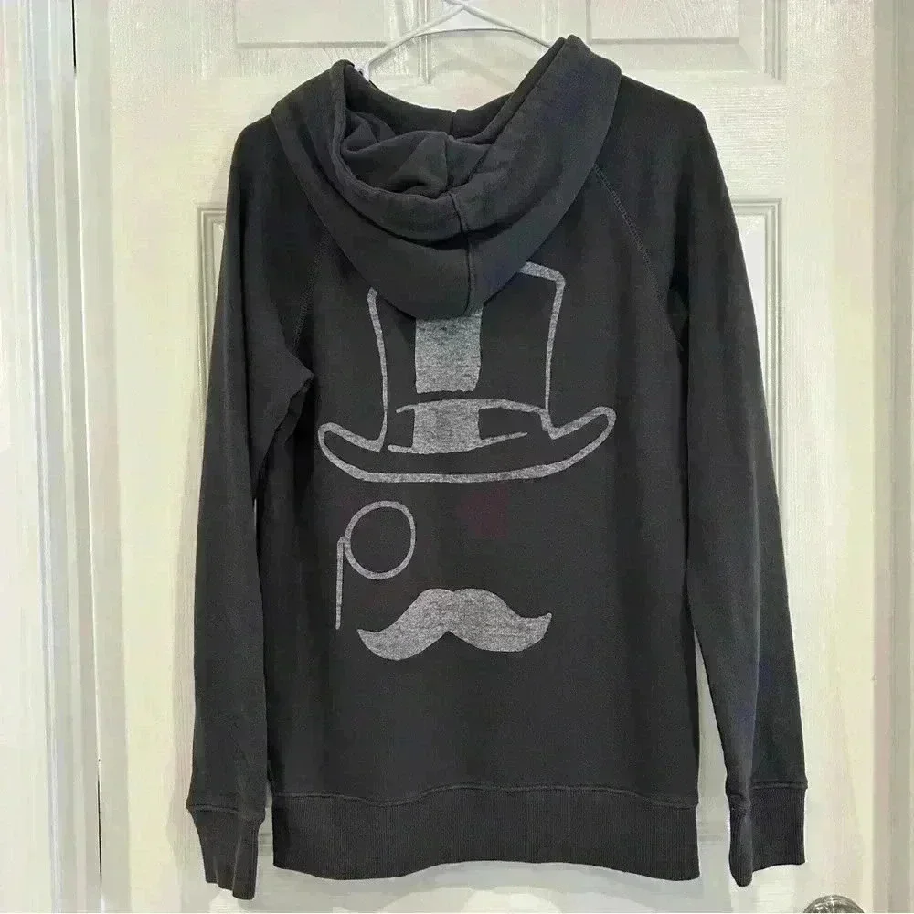 Monopoly Man Faded Black Hoodie Front Pocket Men Sz S Junk Food Game Night